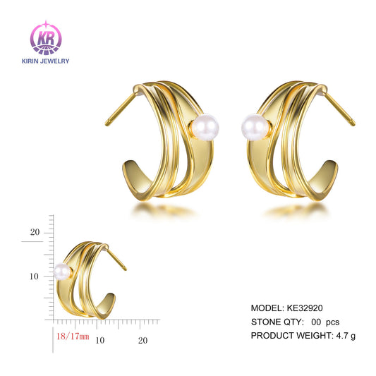 925 silver earrings with 14K gold plating KE32920 Kirin Jewelry