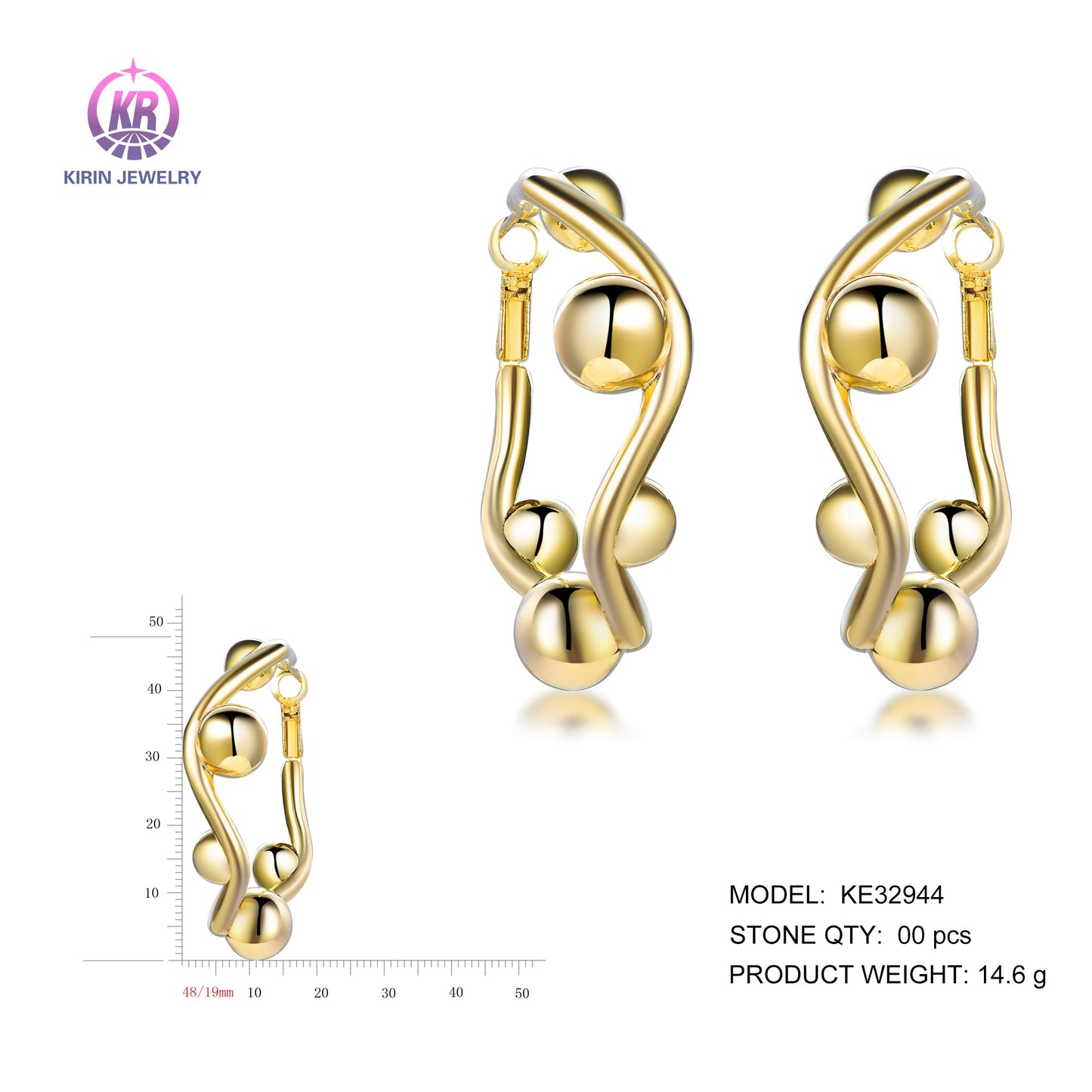 925 silver earrings with 14K gold plating KE32944 Kirin Jewelry