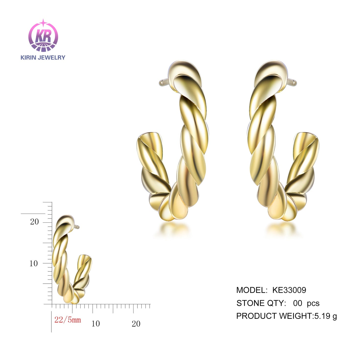 925 silver earrings with 14K gold plating KE33009 Kirin Jewelry