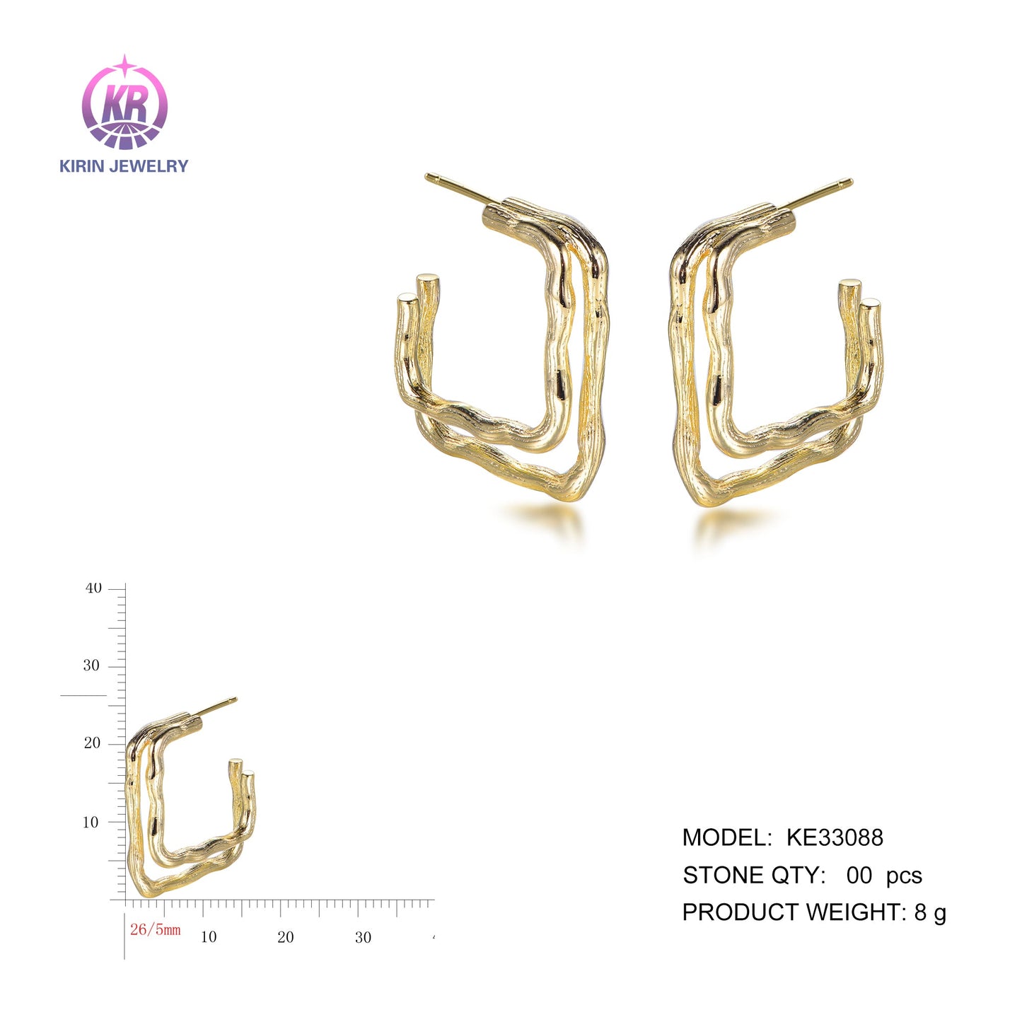 925 silver earrings with 14K gold plating KE33088 Kirin Jewelry