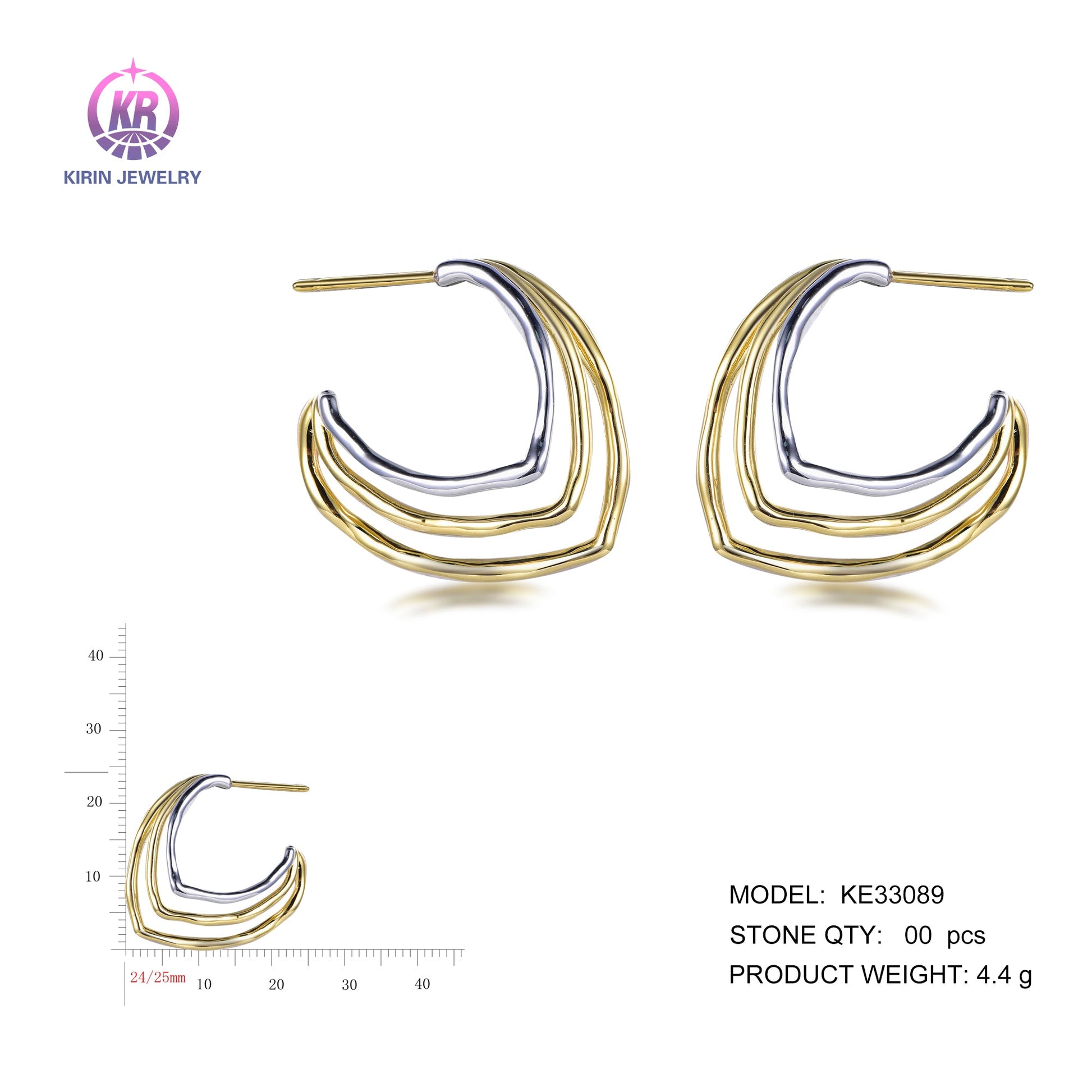 925 silver earrings with 14K gold plating KE33089 Kirin Jewelry