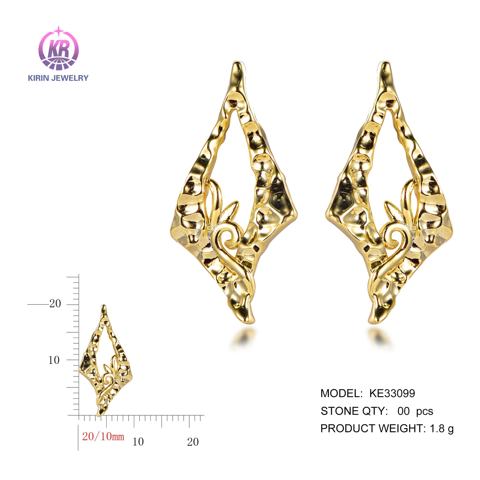 925 silver earrings with 14K gold plating KE33099 Kirin Jewelry