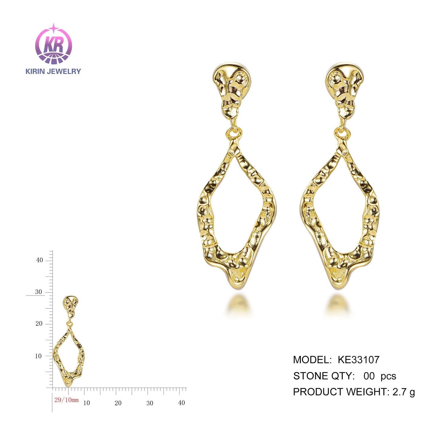 925 silver earrings with 14K gold plating KE33107 Kirin Jewelry