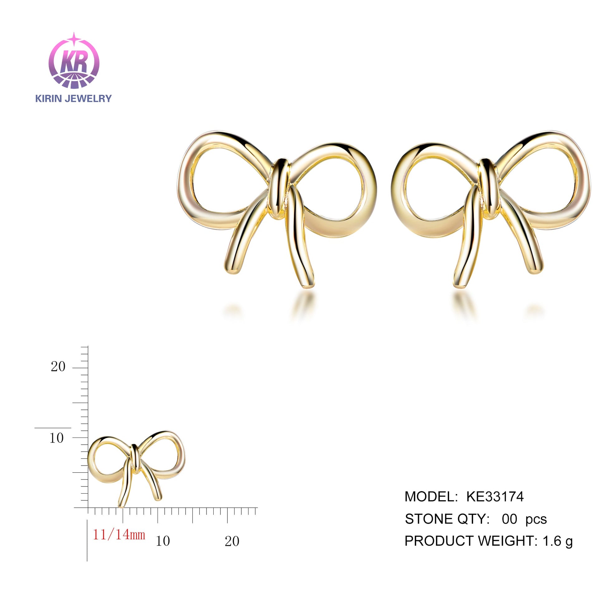 925 silver earrings with 14K gold plating KE33174 Kirin Jewelry