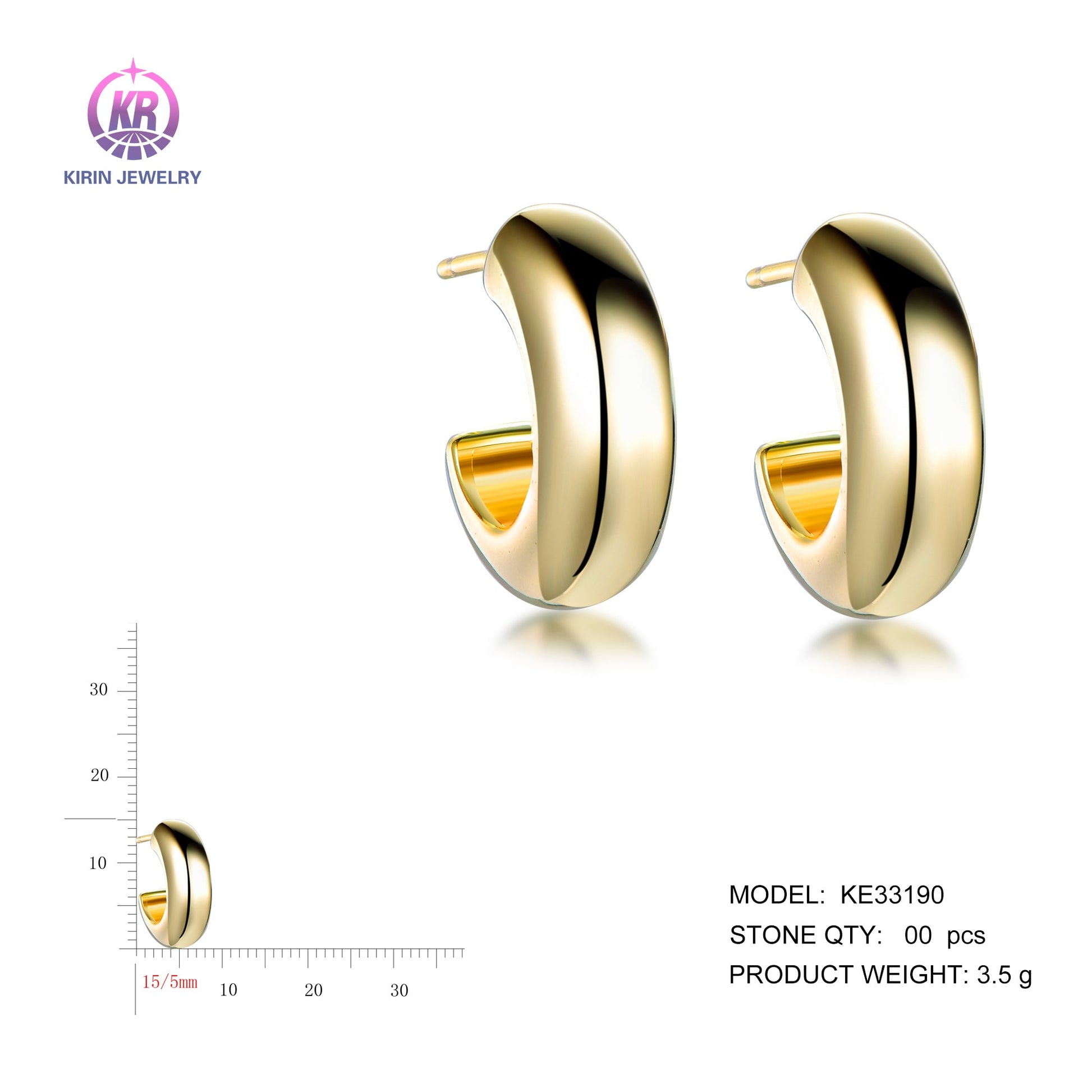 925 silver earrings with 14K gold plating KE33190 Kirin Jewelry