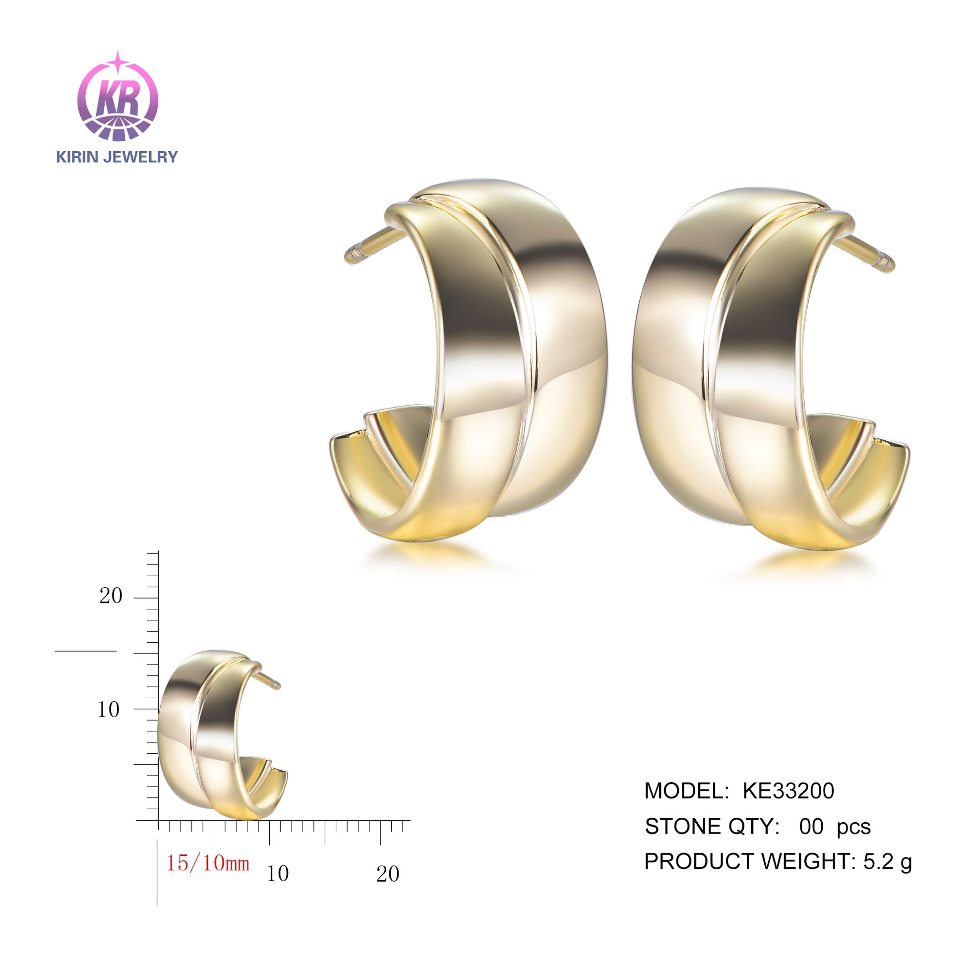 925 silver earrings with 14K gold plating KE33200 Kirin Jewelry