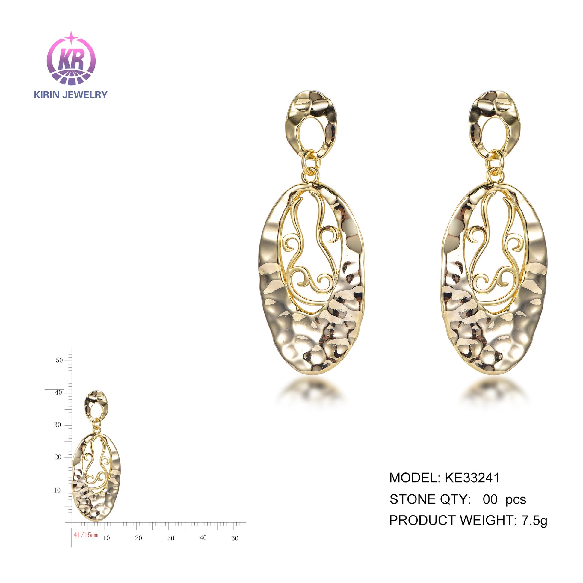 925 silver earrings with 14K gold plating KE33241 Kirin Jewelry