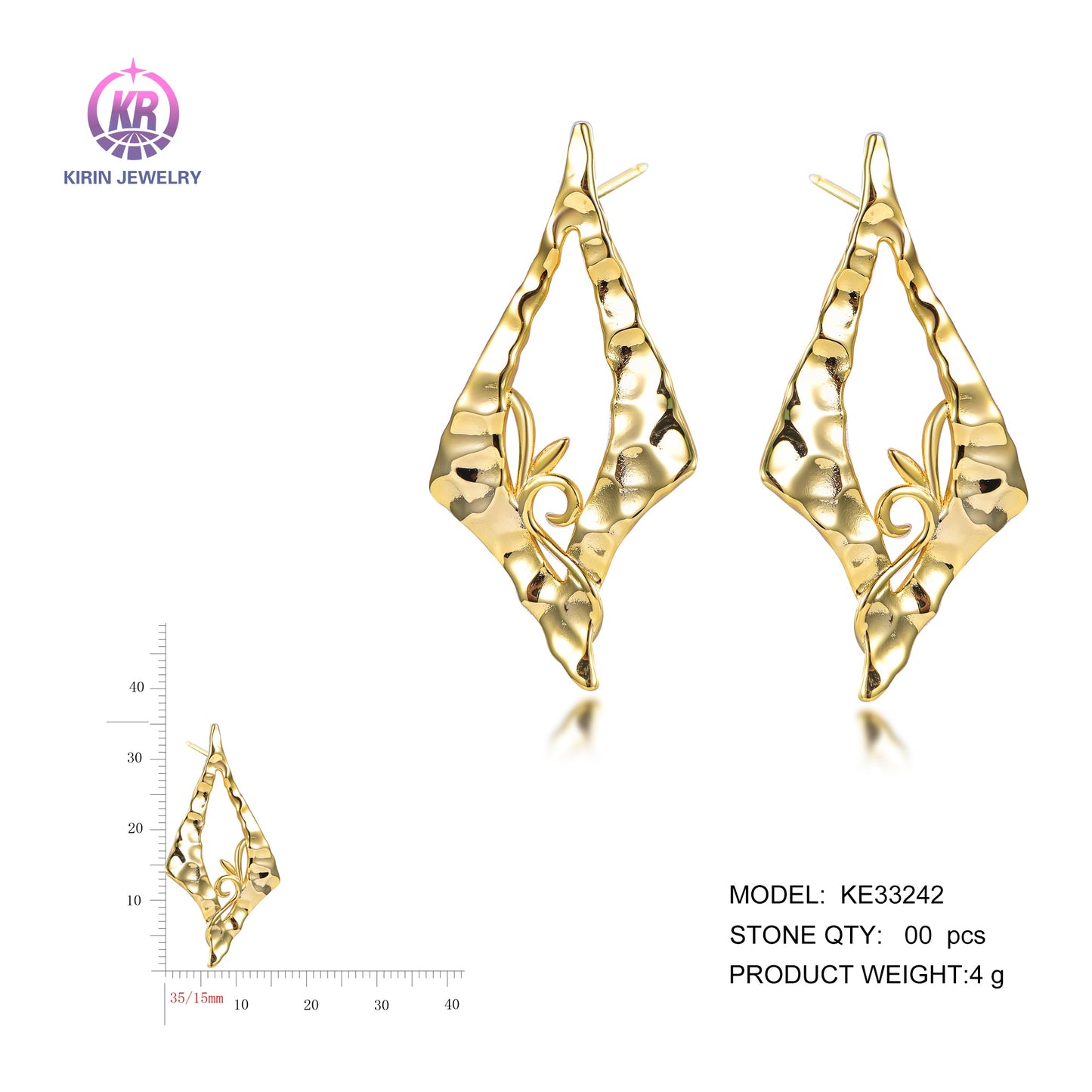 925 silver earrings with 14K gold plating KE33242 Kirin Jewelry