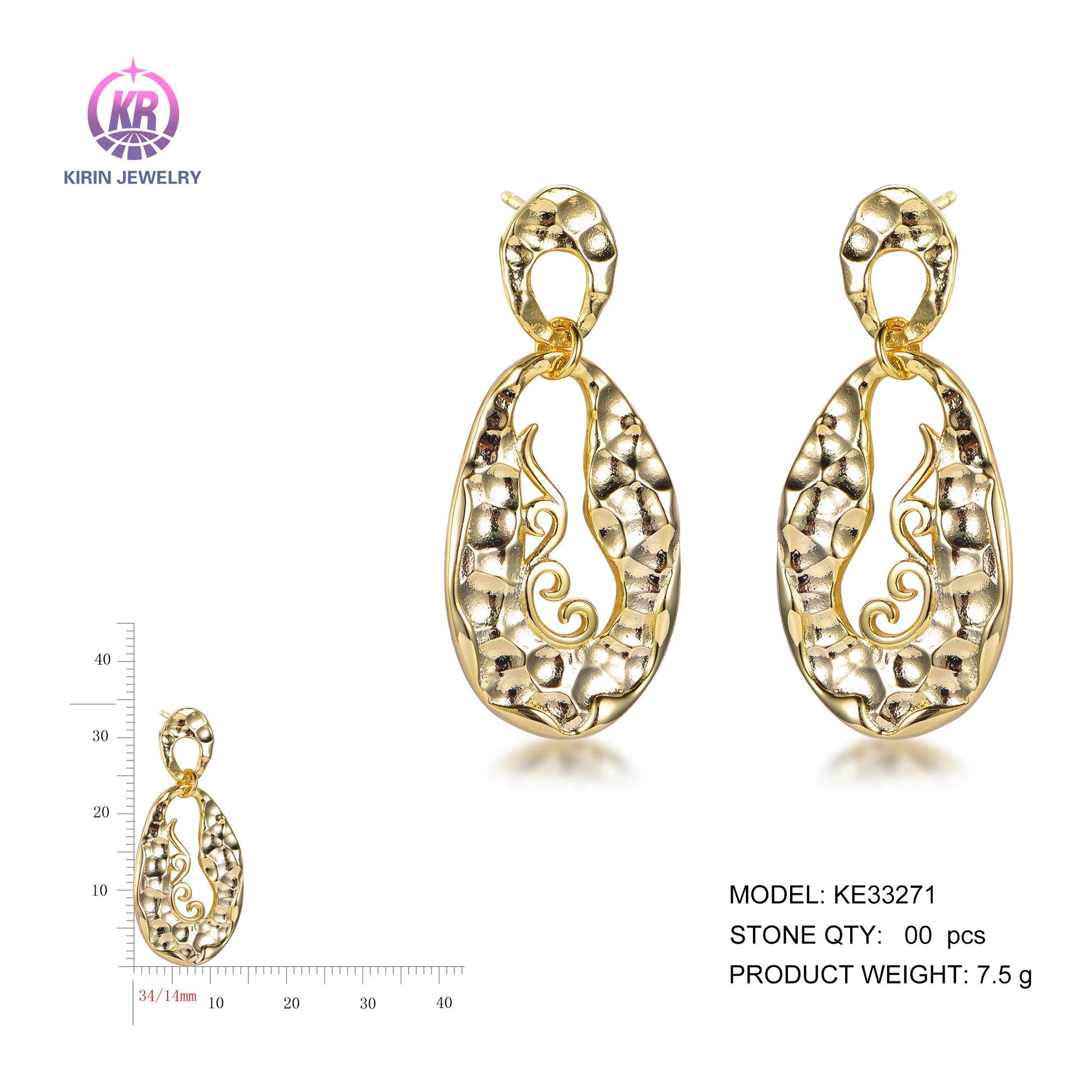 925 silver earrings with 14K gold plating KE33271 Kirin Jewelry