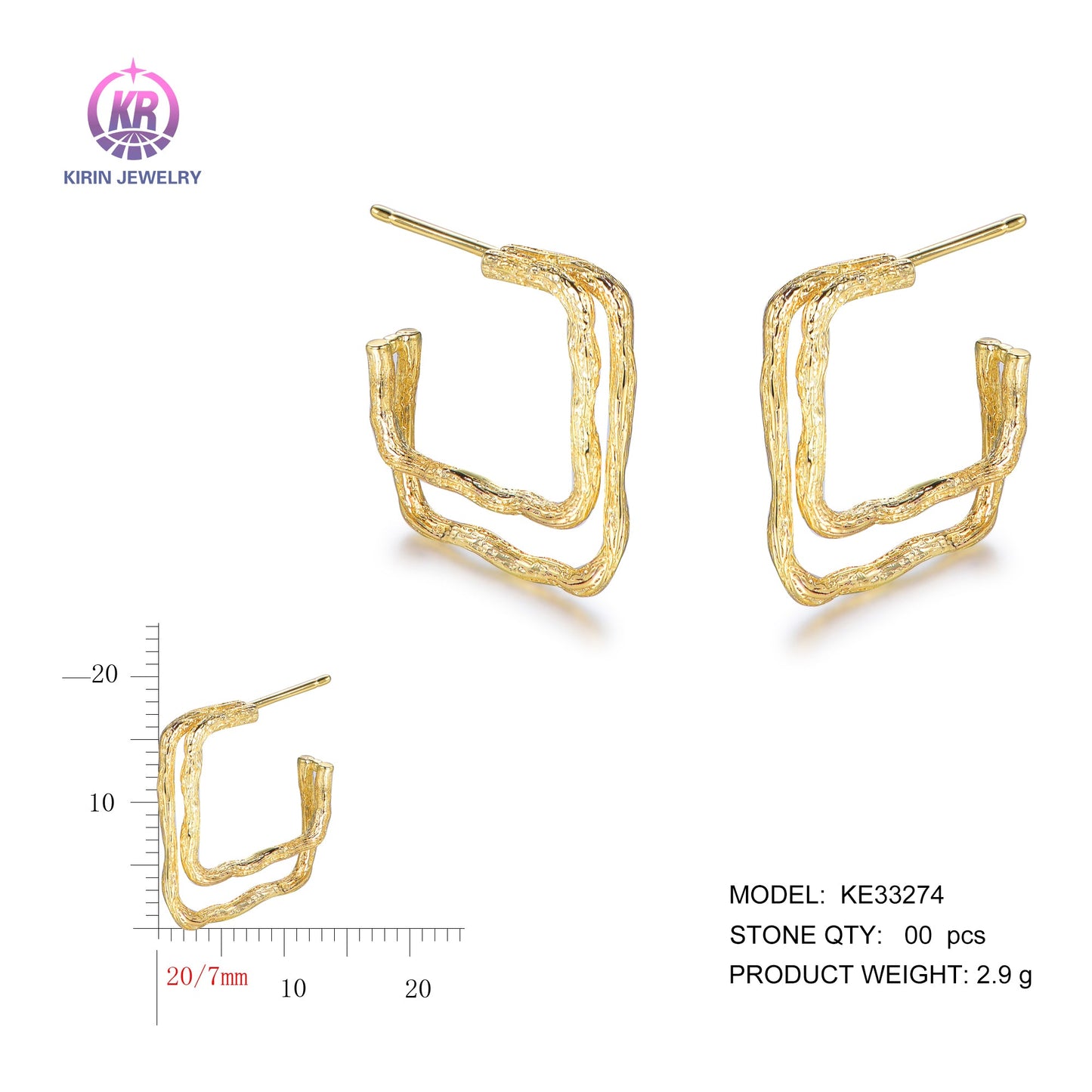 925 silver earrings with 14K gold plating KE33274 Kirin Jewelry