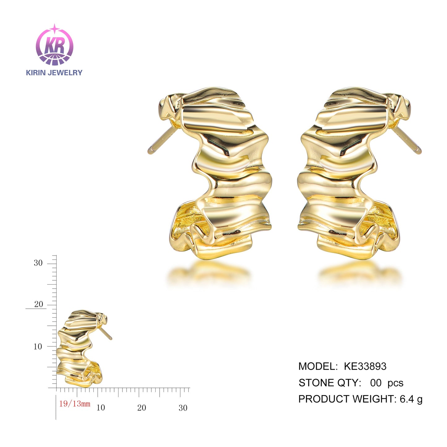 925 silver earrings with 14K gold plating KE33893 Kirin Jewelry