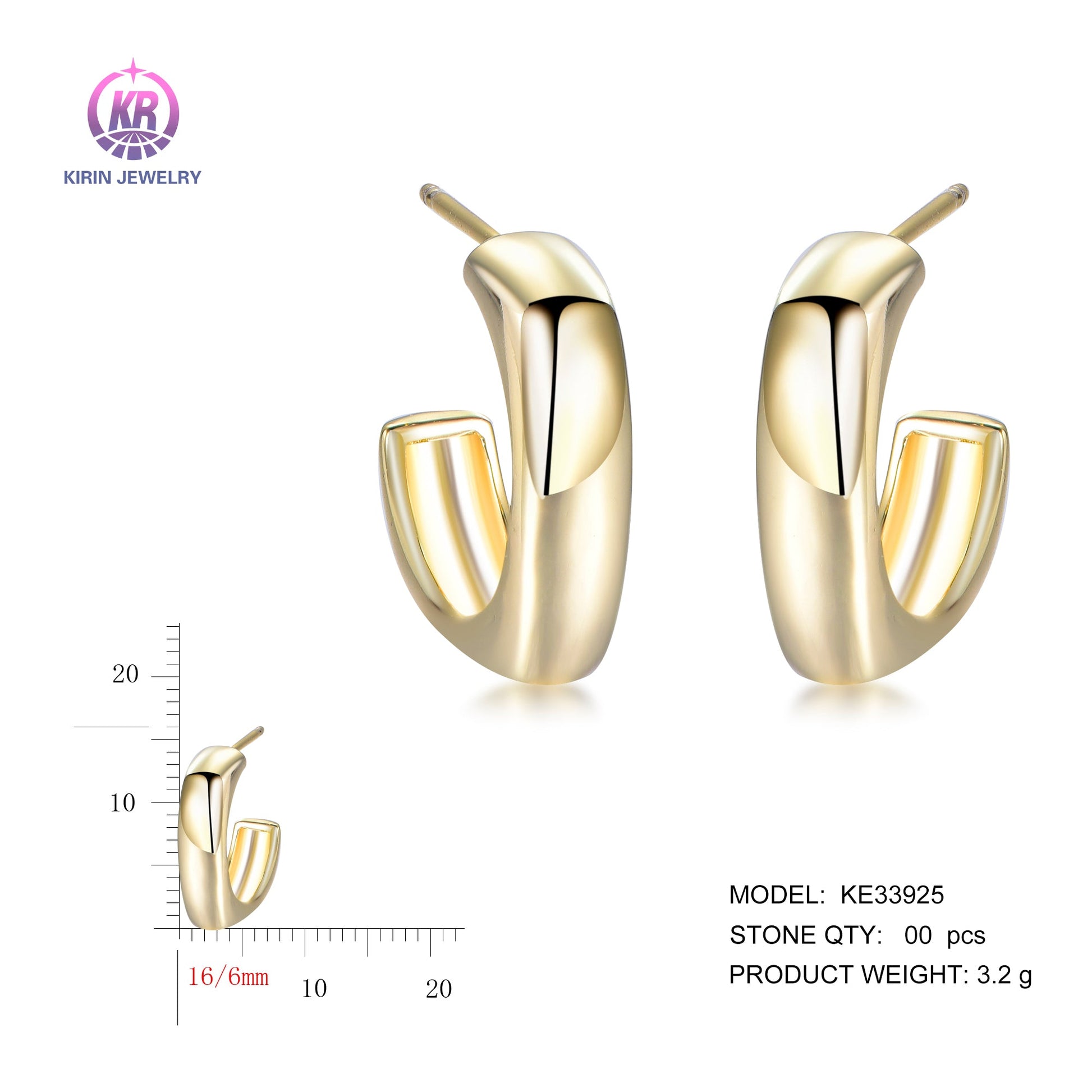 925 silver earrings with 14K gold plating KE33925 Kirin Jewelry