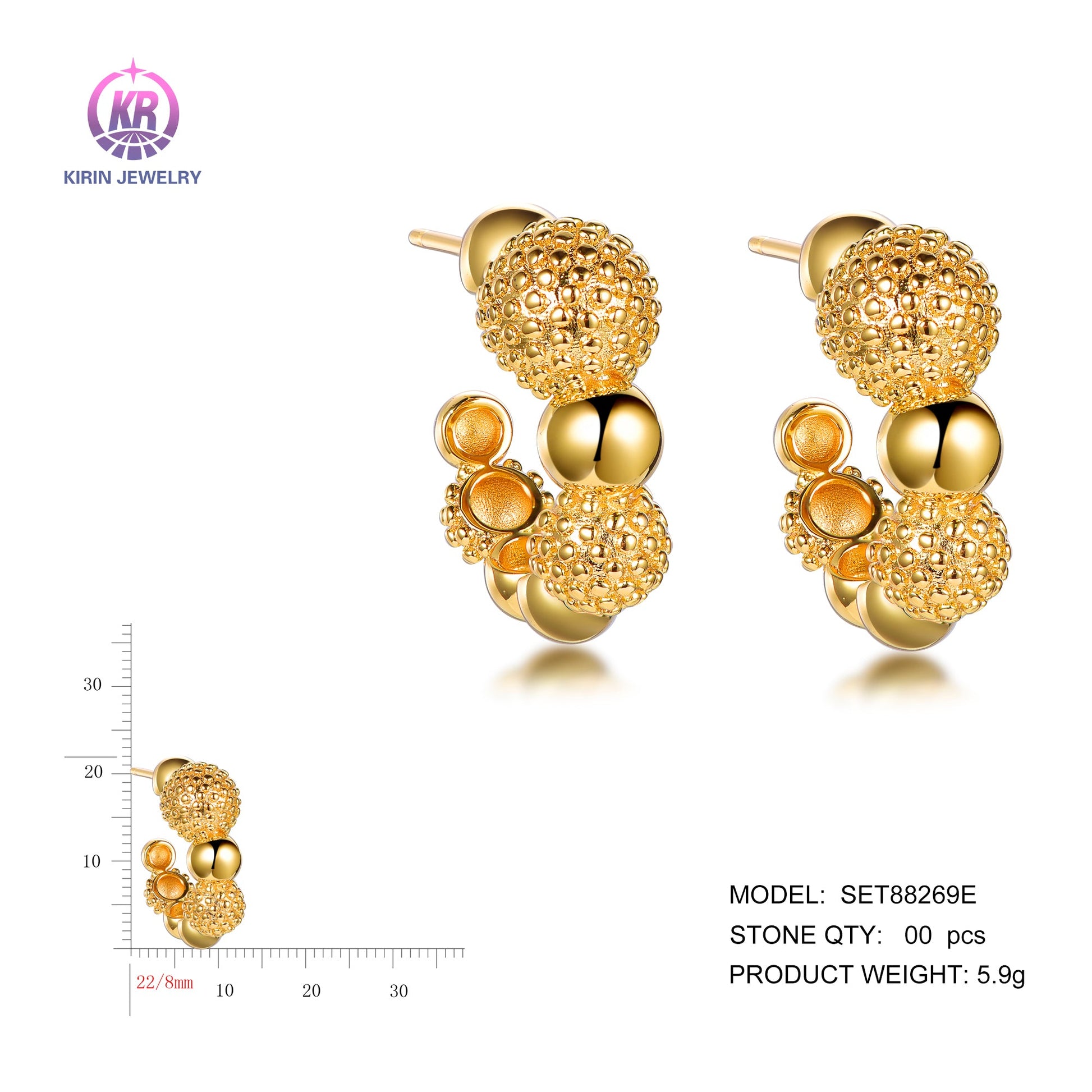 925 silver earrings with 14K gold plating SET88269E Kirin Jewelry