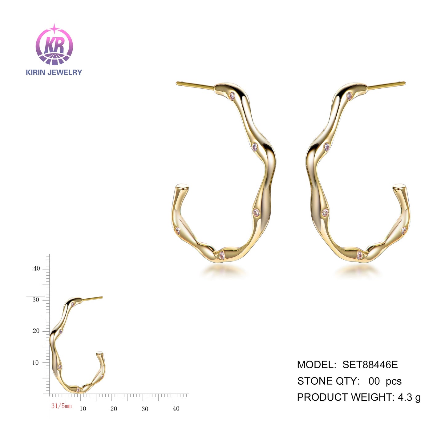 925 silver earrings with 14K gold plating SET88446E Kirin Jewelry