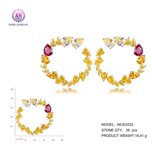 925 silver earrings with 14K gold plating color CZ AE303222 Kirin Jewelry