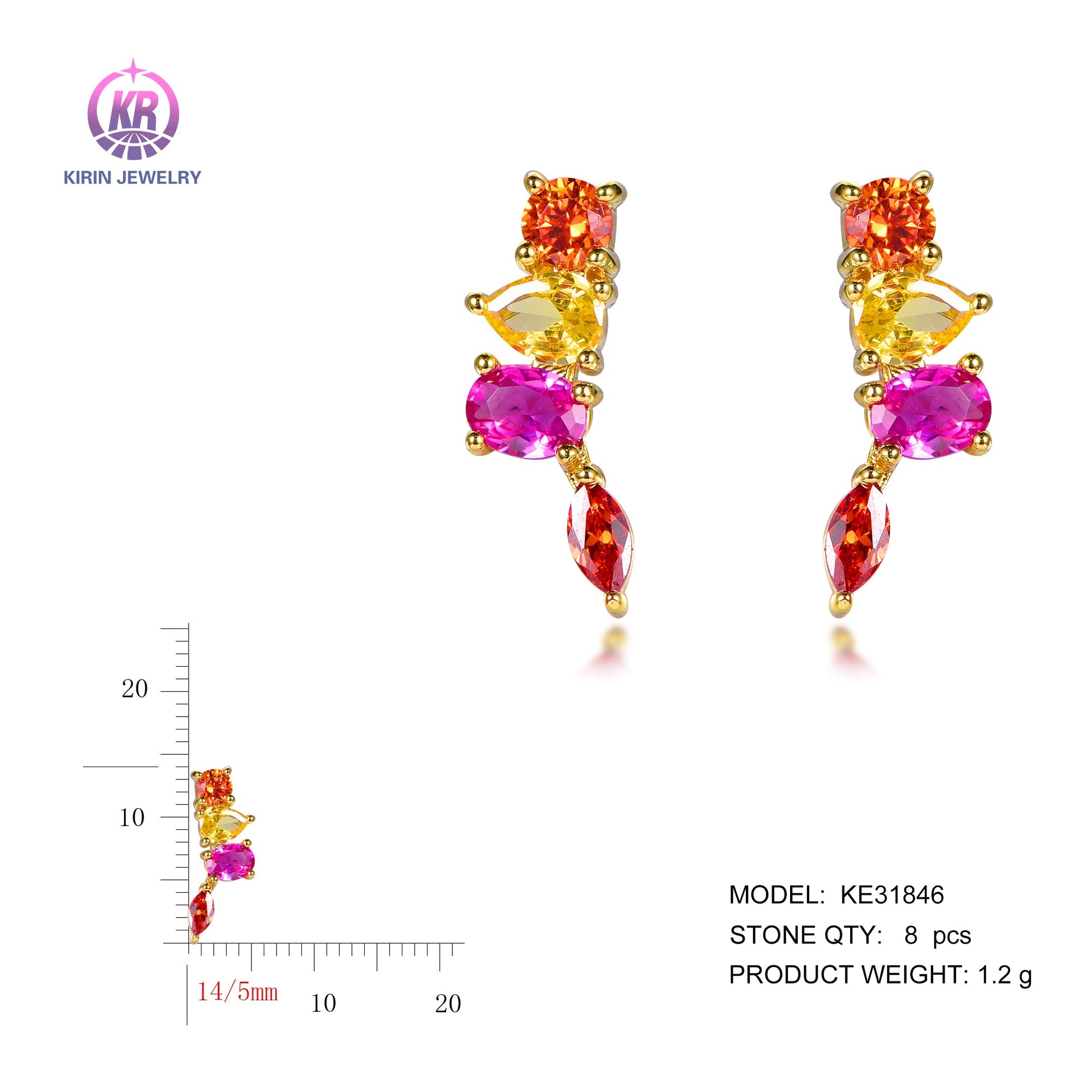 925 silver earrings with 14K gold plating color CZ KE31846 Kirin Jewelry