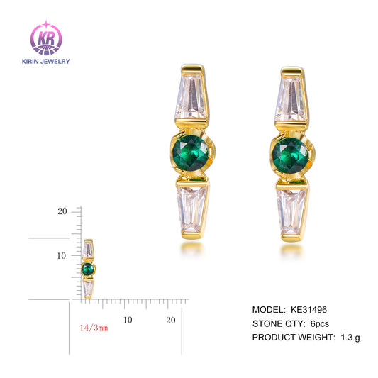 925 silver earrings with 14K gold plating emerald CZ KE31496 Kirin Jewelry