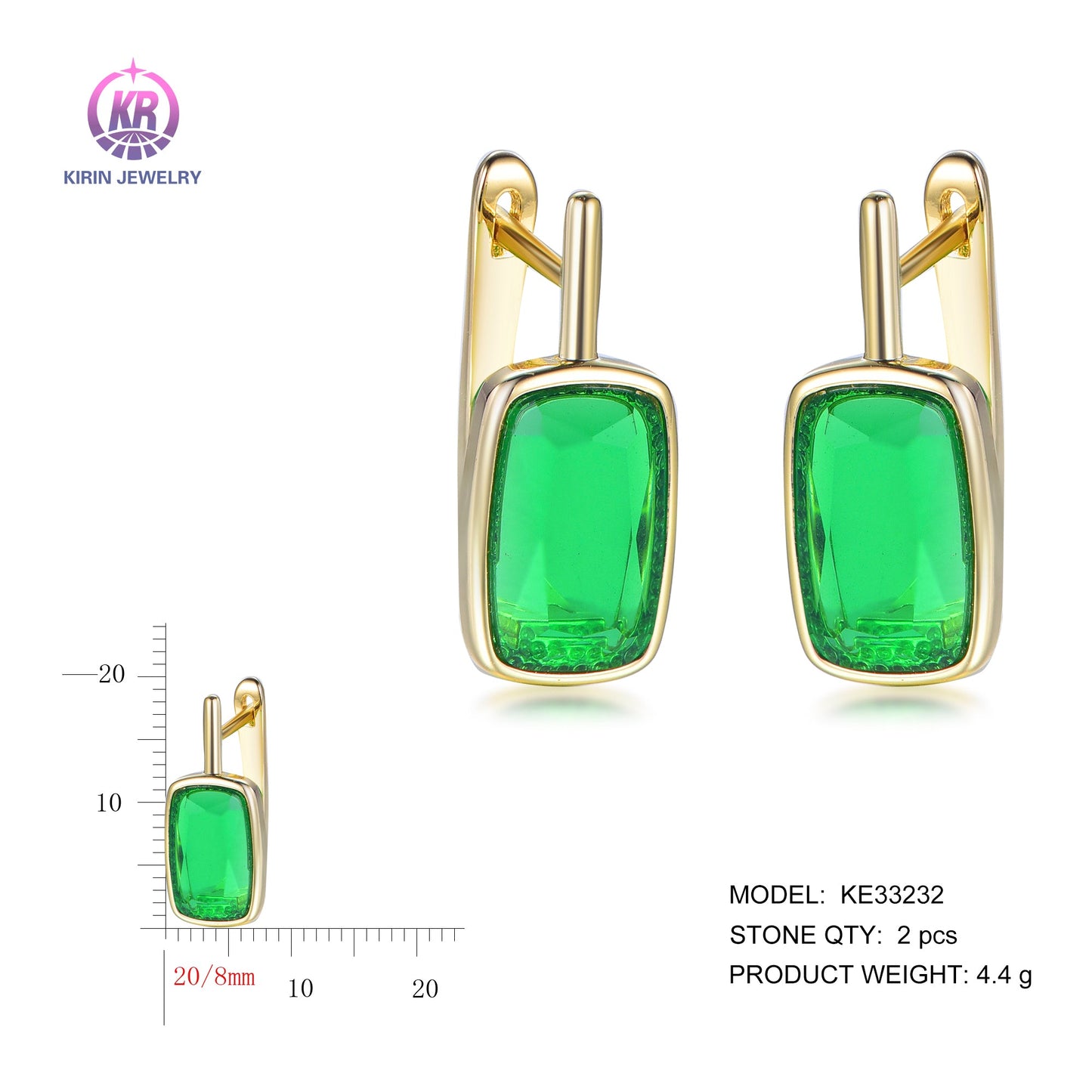 925 silver earrings with 14K gold plating emerald CZ KE33232 Kirin Jewelry