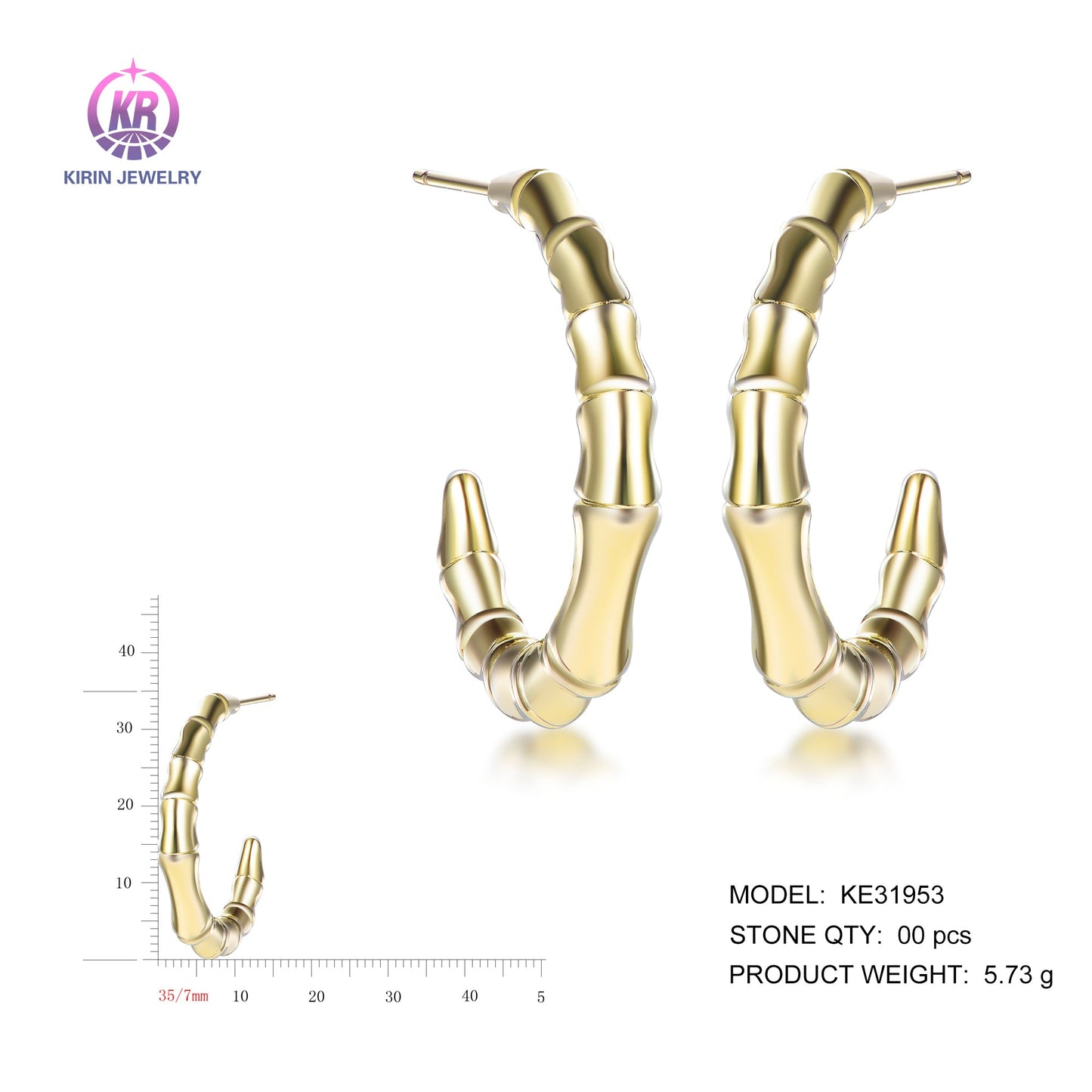 925 silver earrings with 14K gold plating rose gold plating CZ KE31953 Kirin Jewelry