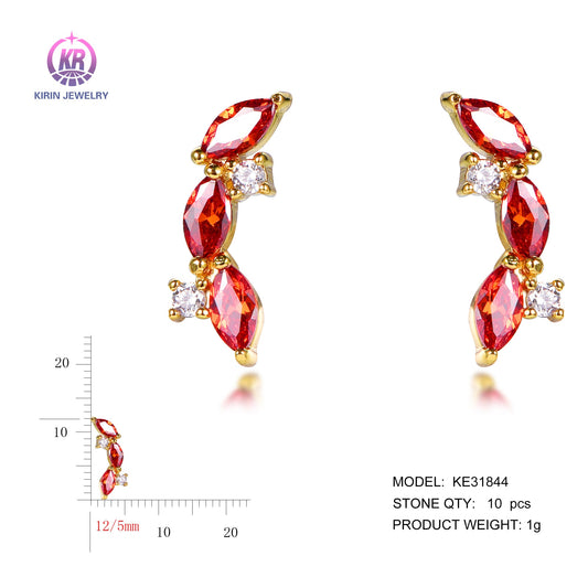 925 silver earrings with 14K gold plating ruby CZ KE31844 Kirin Jewelry