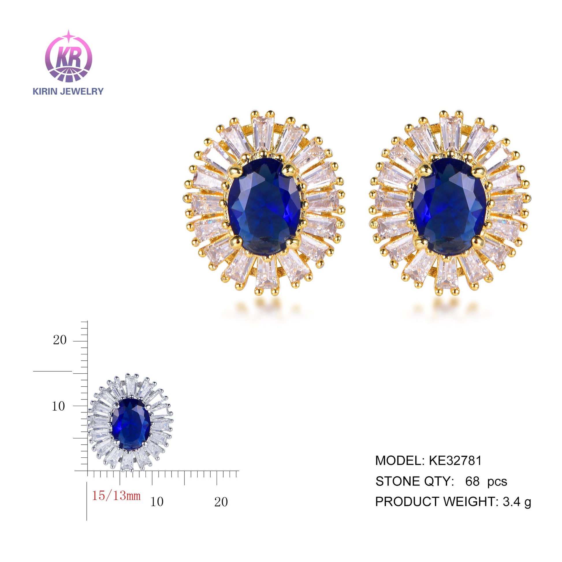 925 silver earrings with 14K gold plating sapphire CZ KE32781 Kirin Jewelry