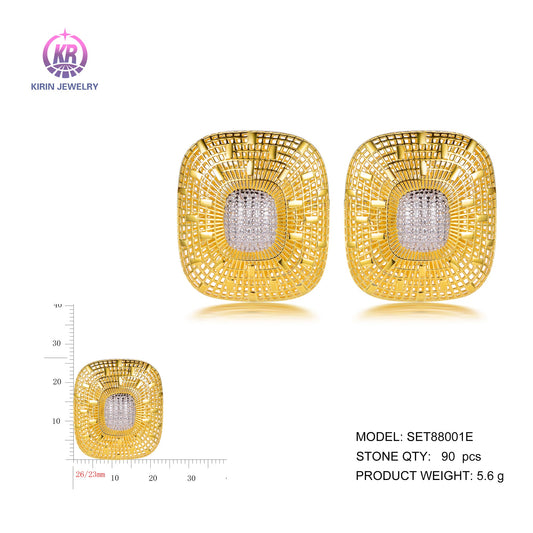 925 silver earrings with 2-tone plating rhodium and 14K gold CZ SET88001E Kirin Jewelry