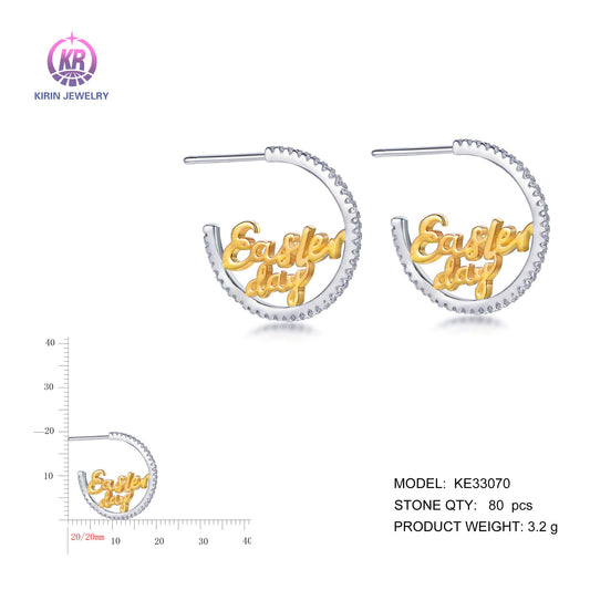 925 silver earrings with 2-tone plating rhodium and 14K gold KE33070 Kirin Jewelry