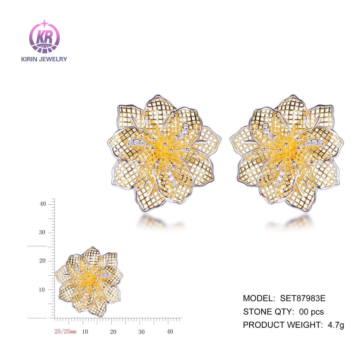 925 silver earrings with 2-tone plating rhodium and 14K gold SET87983E Kirin Jewelry