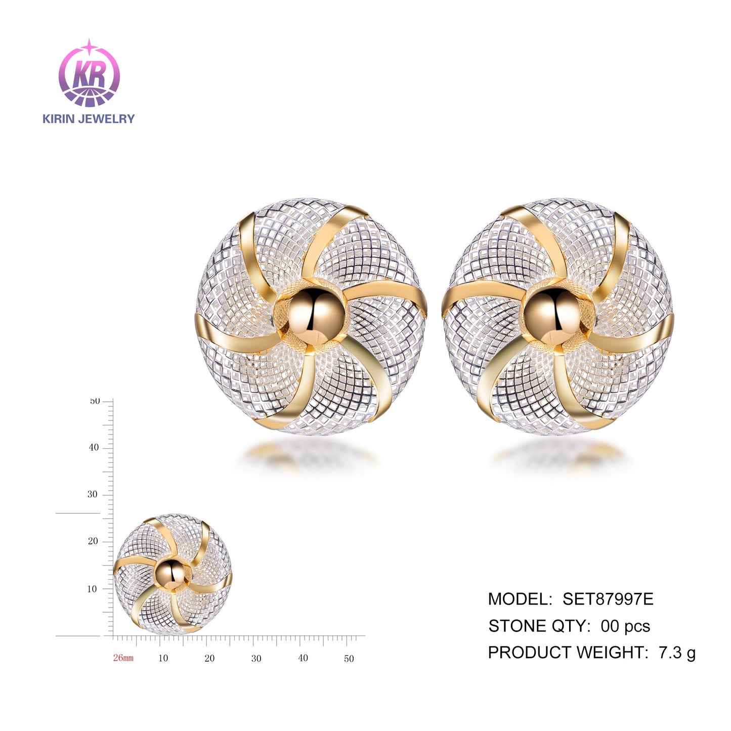 925 silver earrings with 2-tone plating rhodium and 14K gold SET87997E Kirin Jewelry