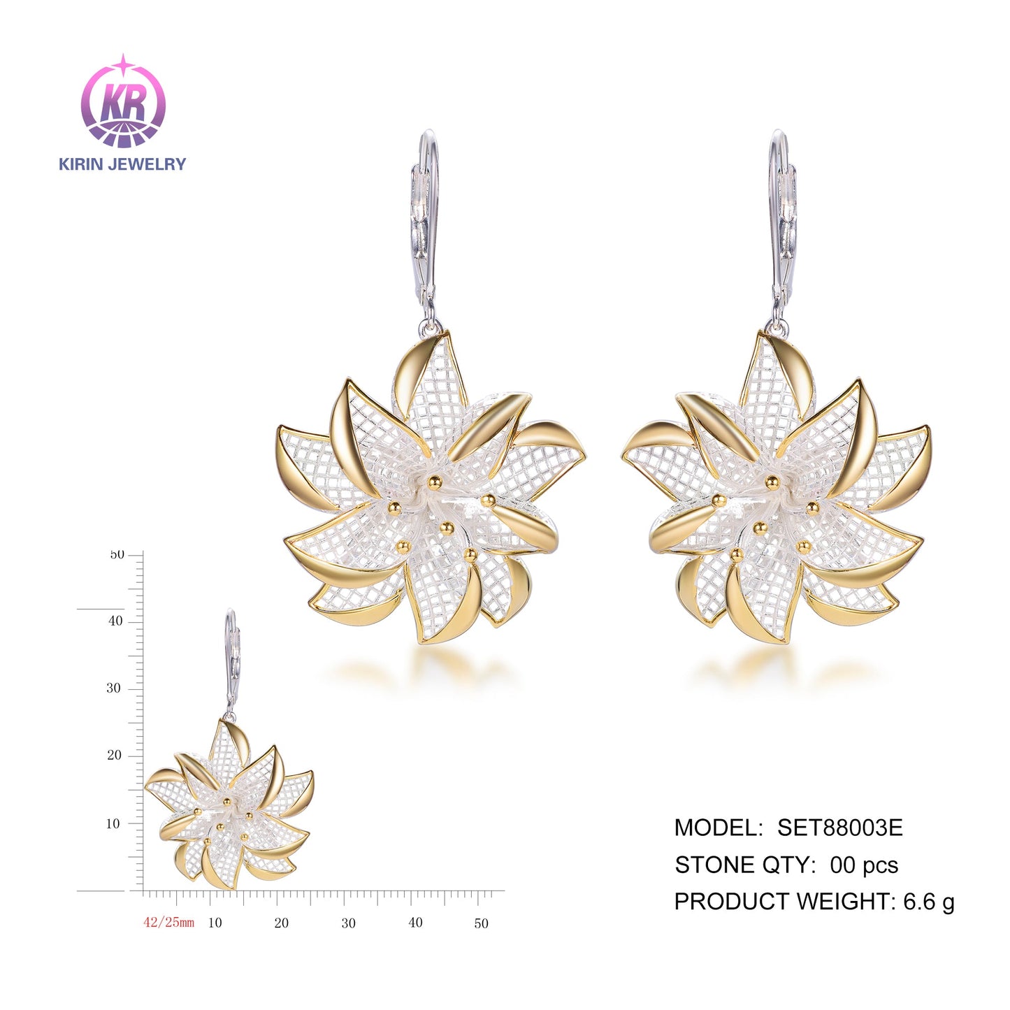 925 silver earrings with 2-tone plating rhodium and 14K gold SET88003E Kirin Jewelry