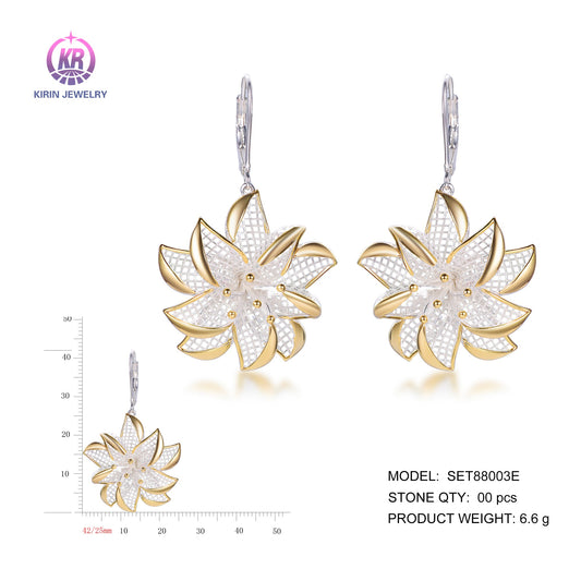 925 silver earrings with 2-tone plating rhodium and 14K gold SET88003E Kirin Jewelry