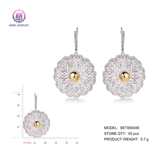 925 silver earrings with 2-tone plating rhodium and 14K gold SET88004E Kirin Jewelry