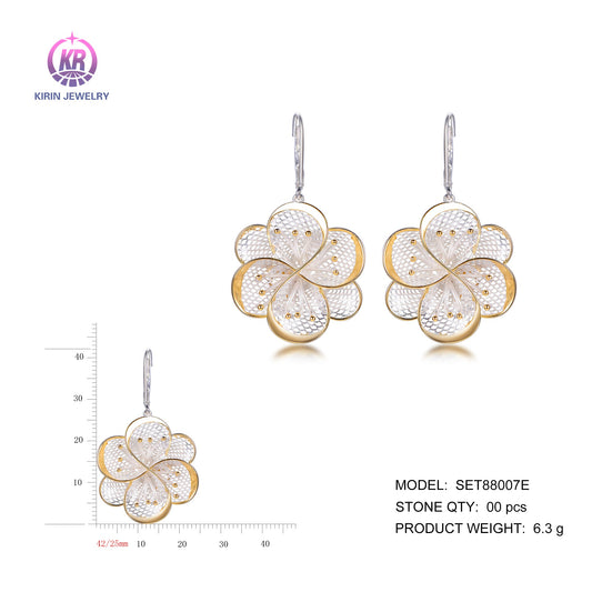 925 silver earrings with 2-tone plating rhodium and 14K gold SET88007E Kirin Jewelry