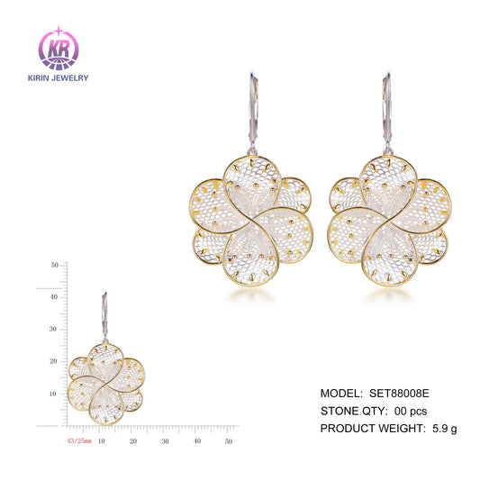 925 silver earrings with 2-tone plating rhodium and 14K gold SET88008E Kirin Jewelry