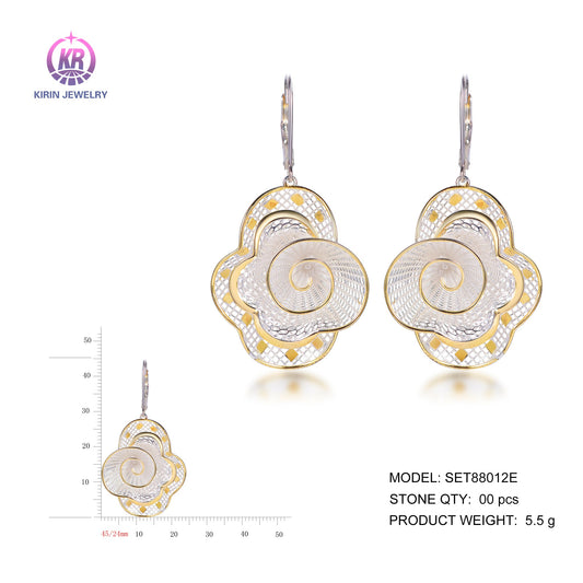 925 silver earrings with 2-tone plating rhodium and 14K gold SET88012E Kirin Jewelry