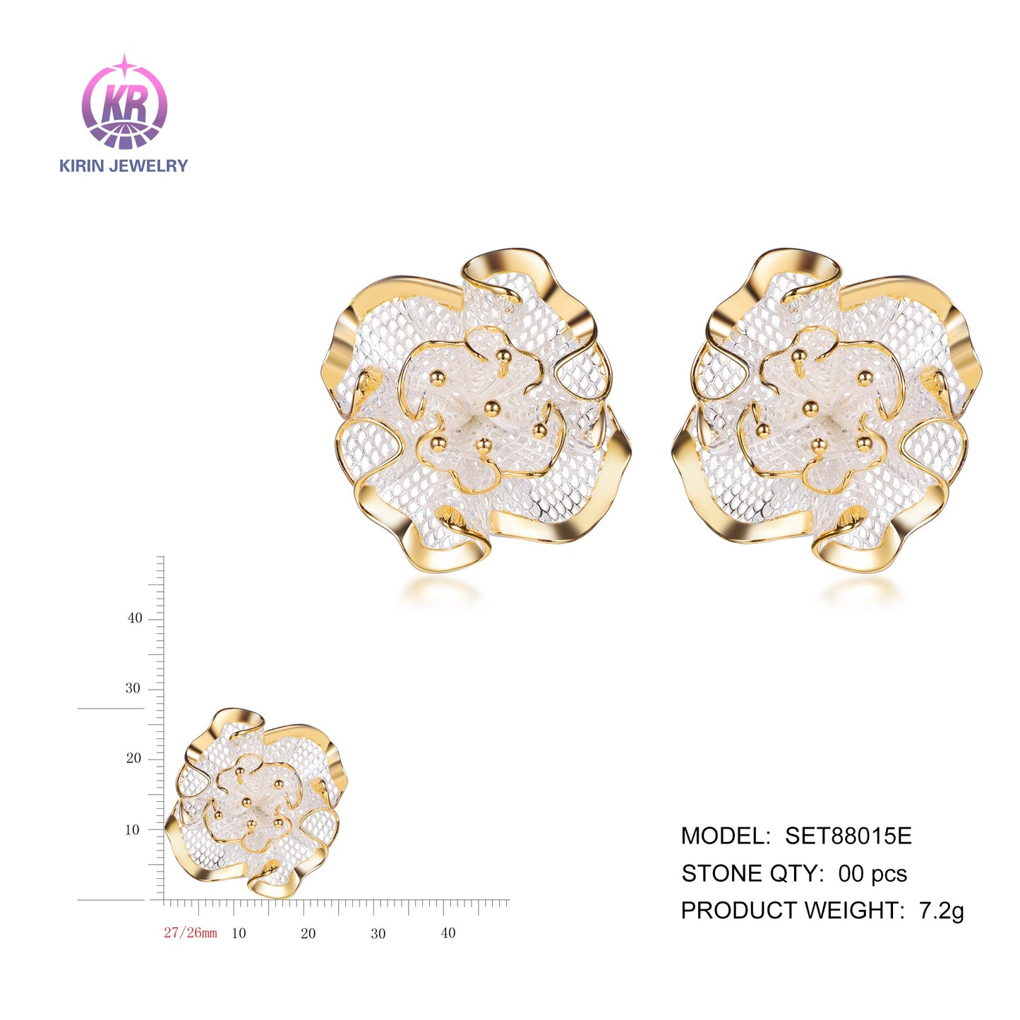 925 silver earrings with 2-tone plating rhodium and 14K gold SET88015E Kirin Jewelry