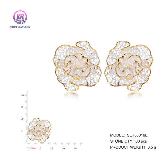 925 silver earrings with 2-tone plating rhodium and 14K gold SET88016E Kirin Jewelry