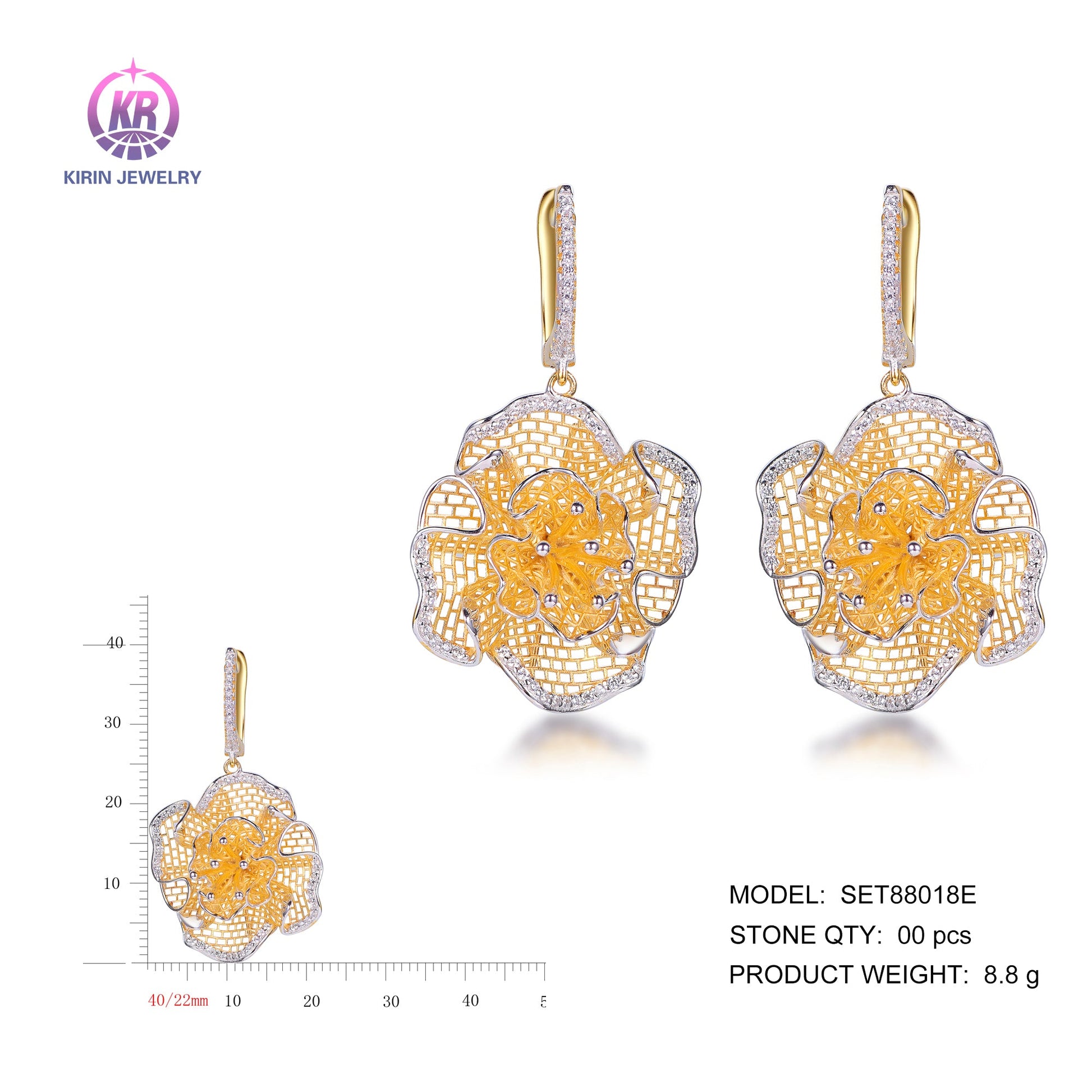 925 silver earrings with 2-tone plating rhodium and 14K gold SET88018E Kirin Jewelry