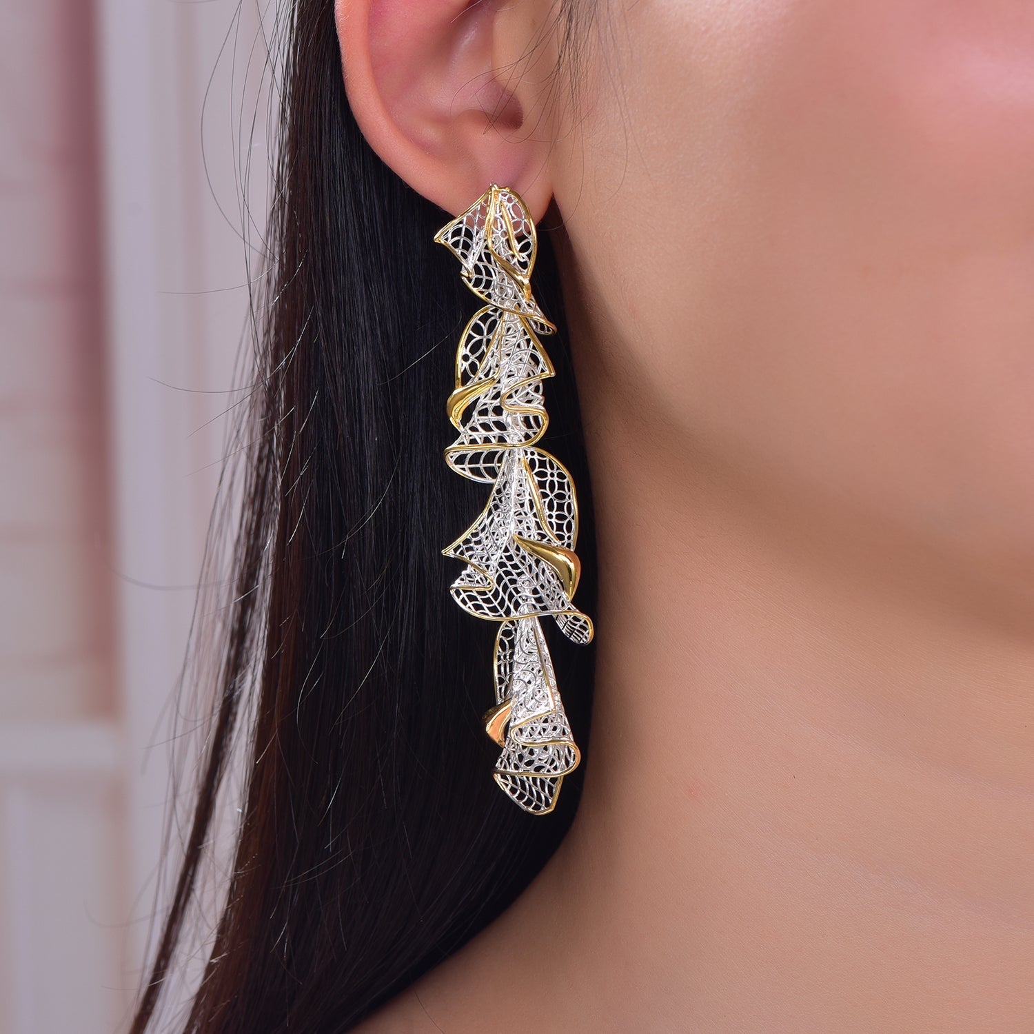 925 silver earrings with 2-tone plating rhodium and 14K gold SET88042E Kirin Jewelry