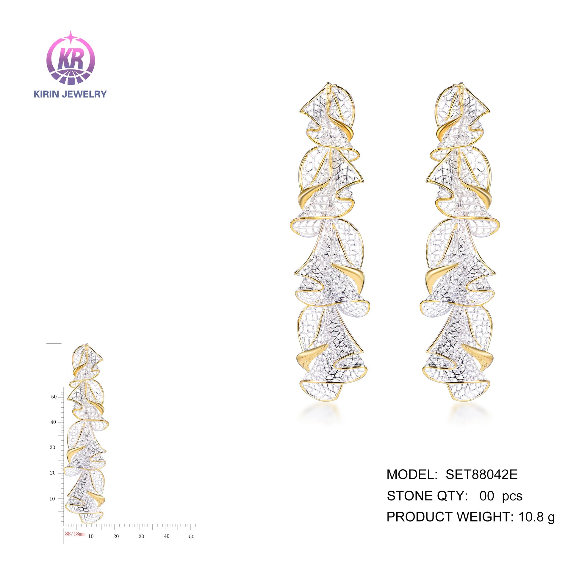 925 silver earrings with 2-tone plating rhodium and 14K gold SET88042E Kirin Jewelry