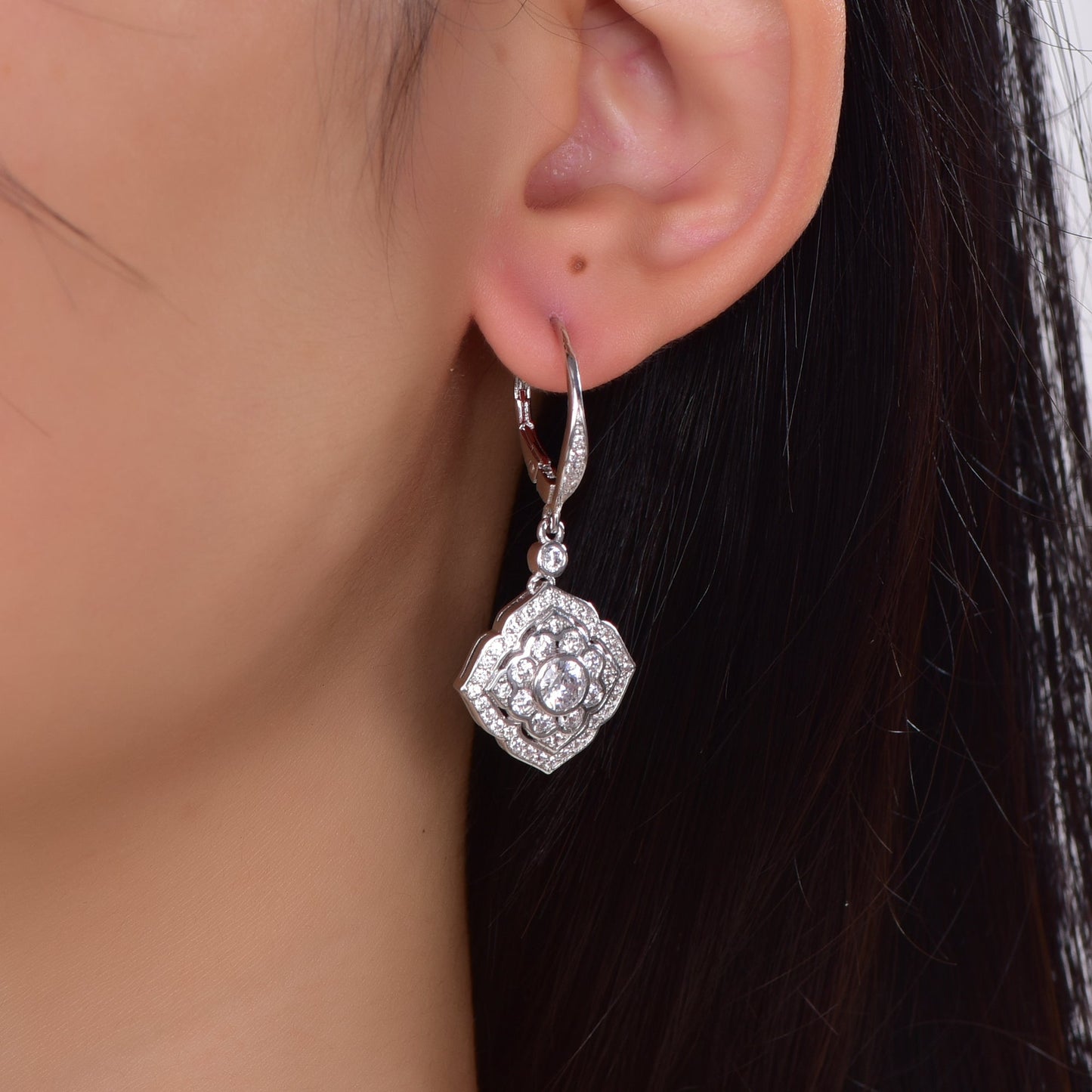 925 silver earrings with rhodium plating CZ AE301144 Kirin Jewelry