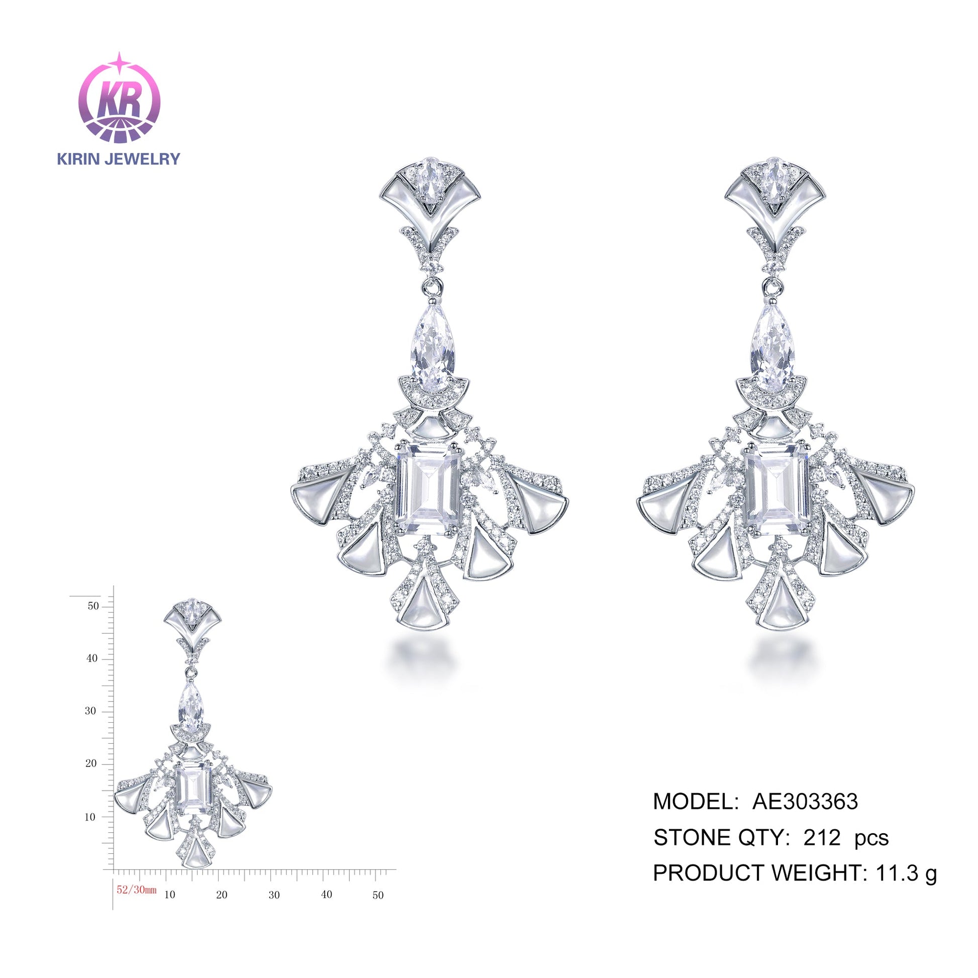 925 silver earrings with rhodium plating CZ AE303363 Kirin Jewelry