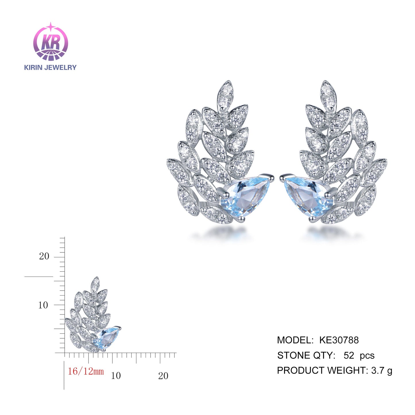 925 silver earrings with rhodium plating CZ KE30788 Kirin Jewelry