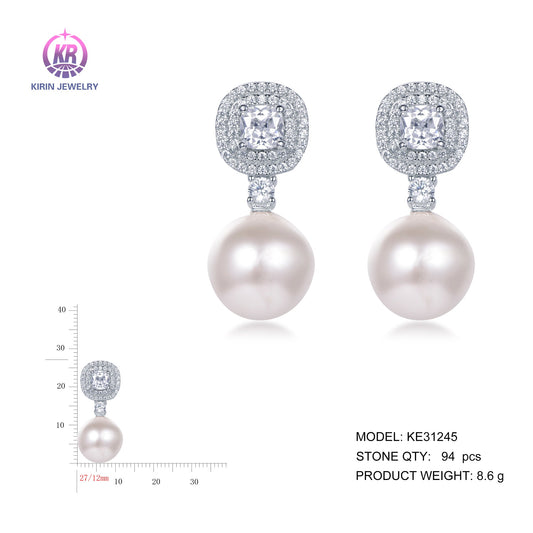 925 silver earrings with rhodium plating CZ KE31245 Kirin Jewelry