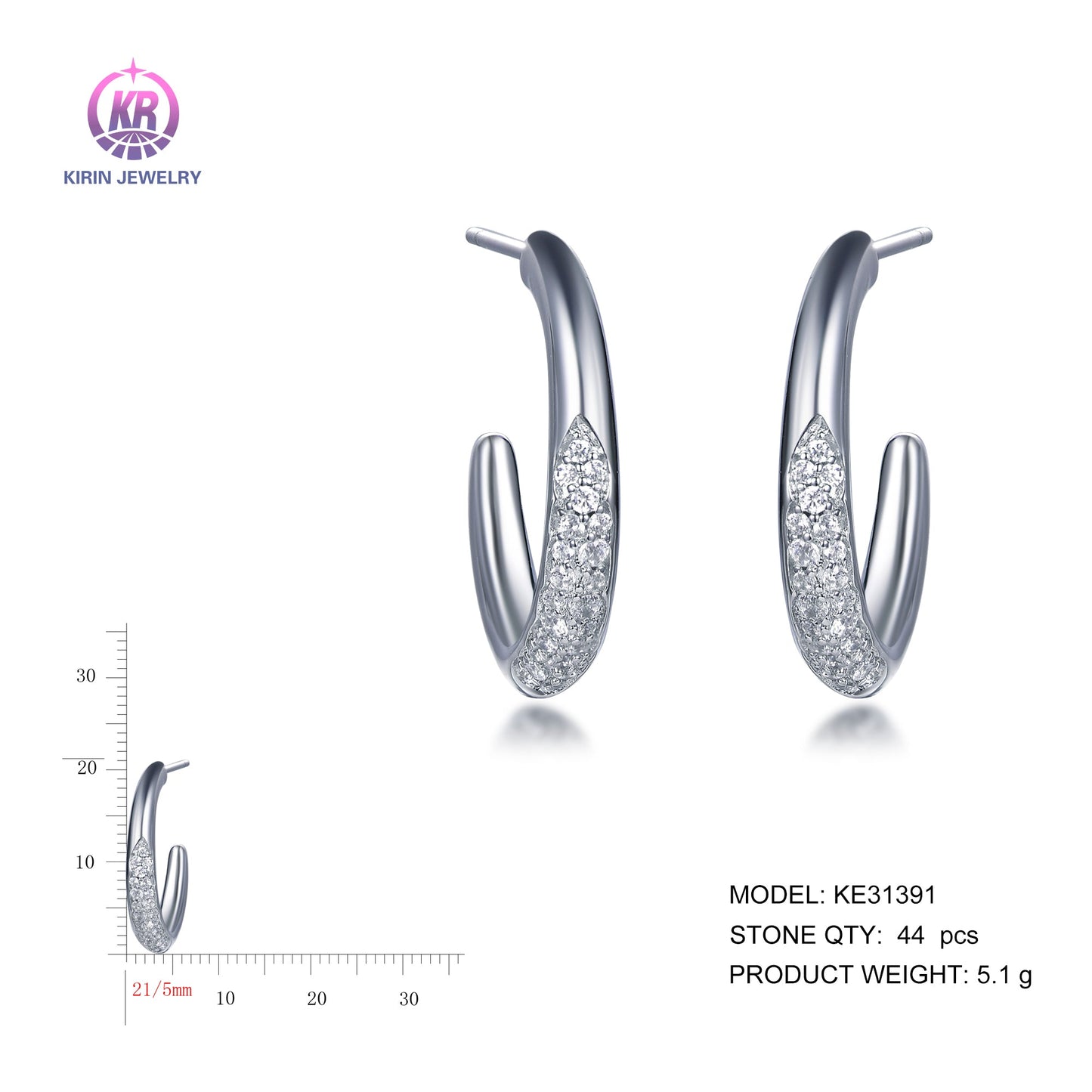 925 silver earrings with rhodium plating CZ KE31391 Kirin Jewelry