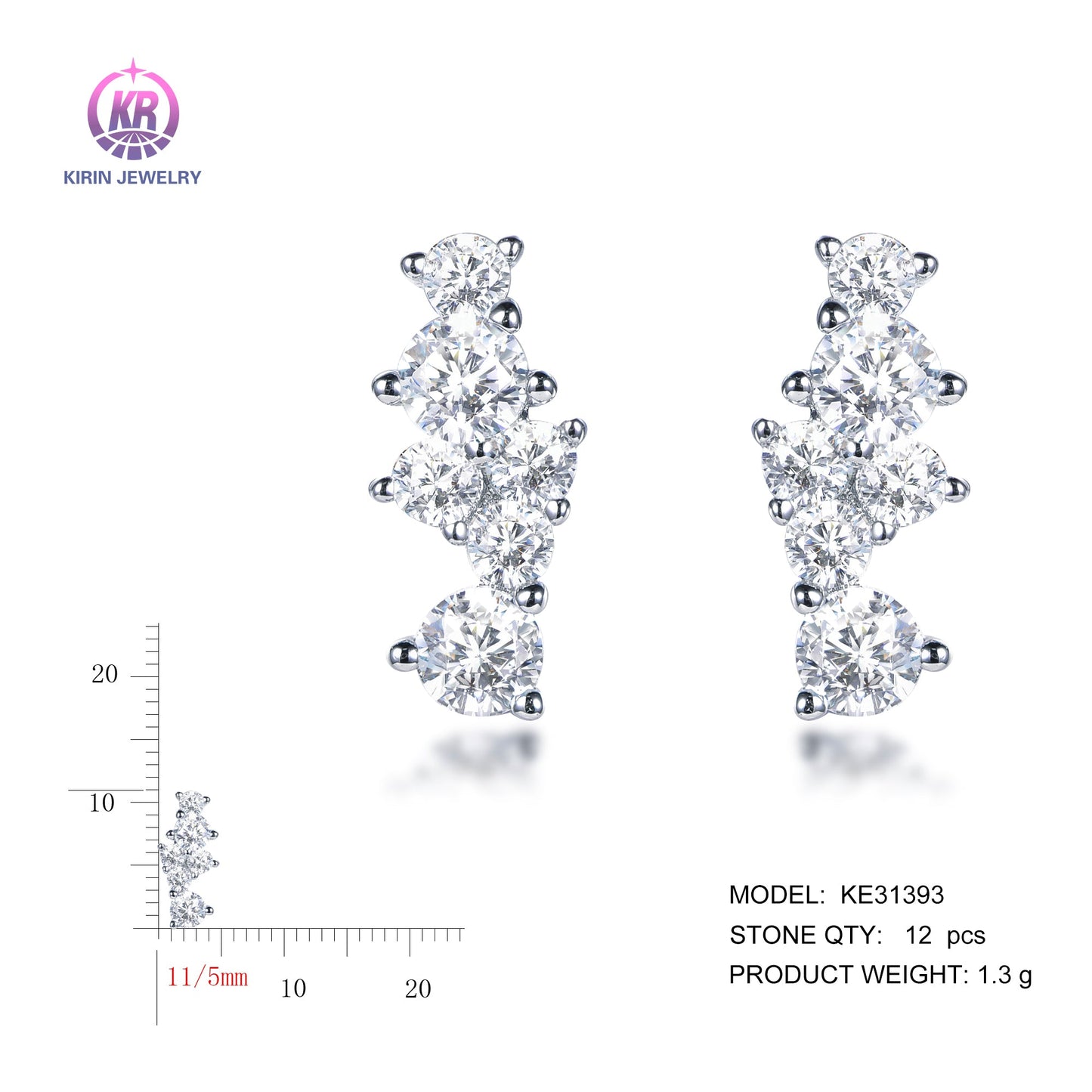 925 silver earrings with rhodium plating CZ KE31393 Kirin Jewelry