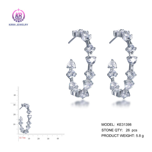 925 silver earrings with rhodium plating CZ KE31398 Kirin Jewelry