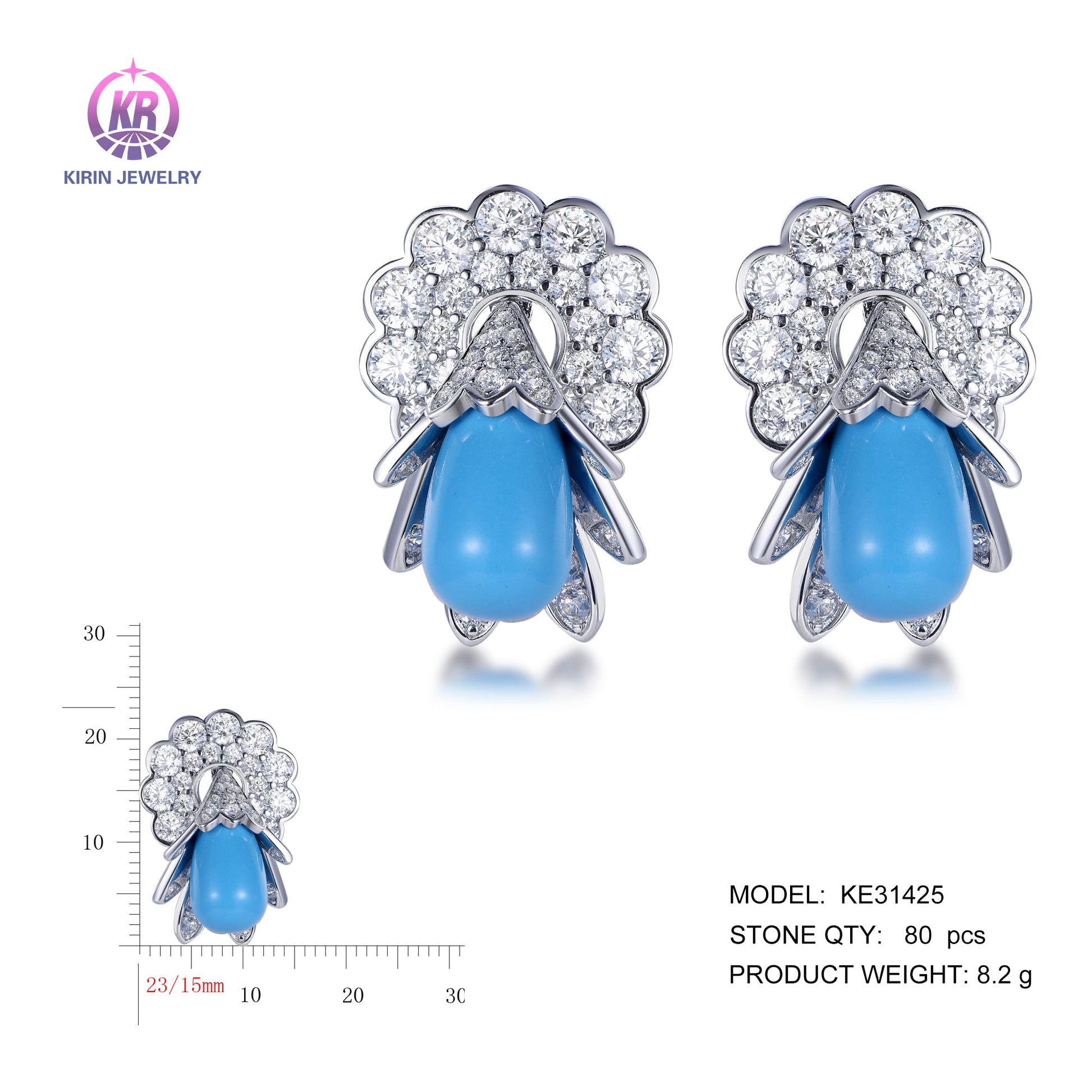 925 silver earrings with rhodium plating CZ KE31425 Kirin Jewelry