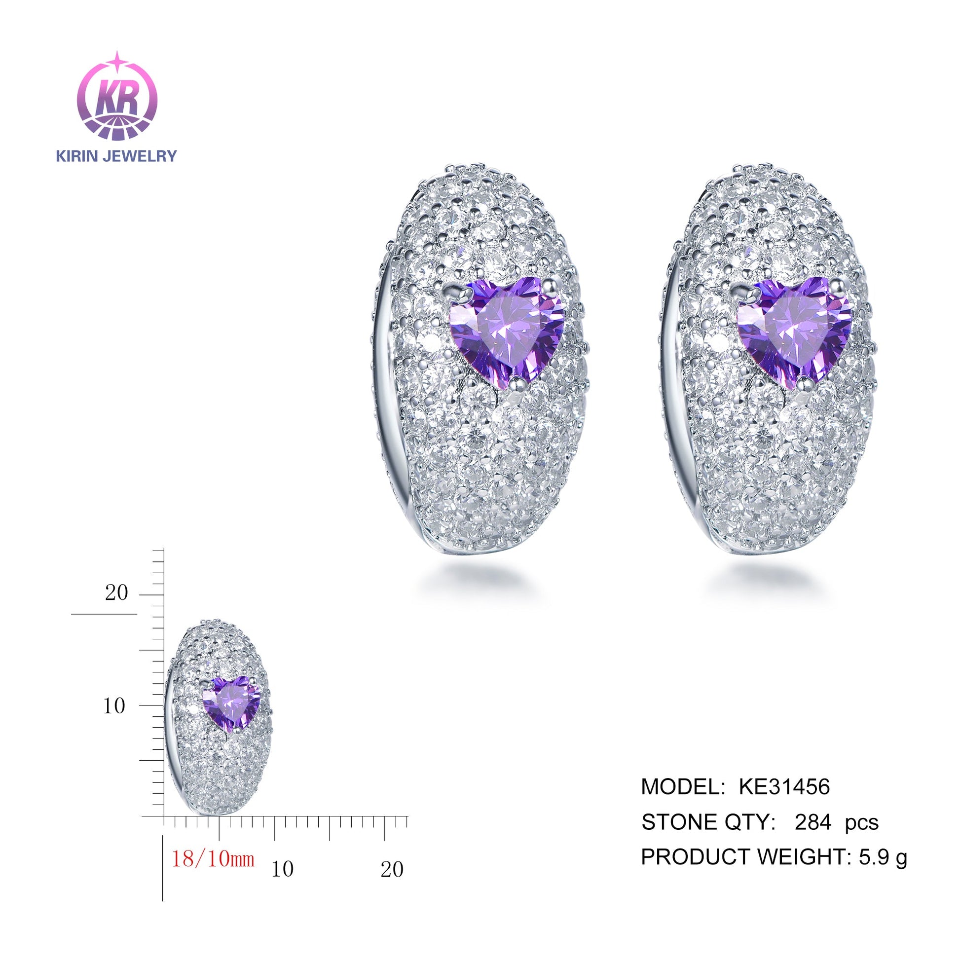 925 silver earrings with rhodium plating CZ KE31456 Kirin Jewelry