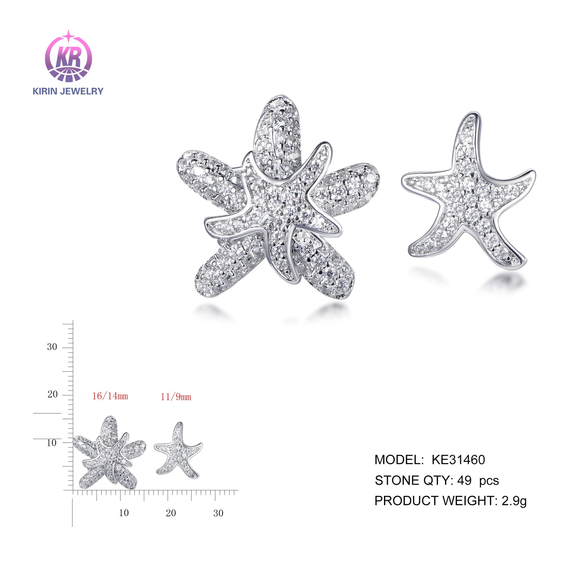 925 silver earrings with rhodium plating CZ KE31460 Kirin Jewelry